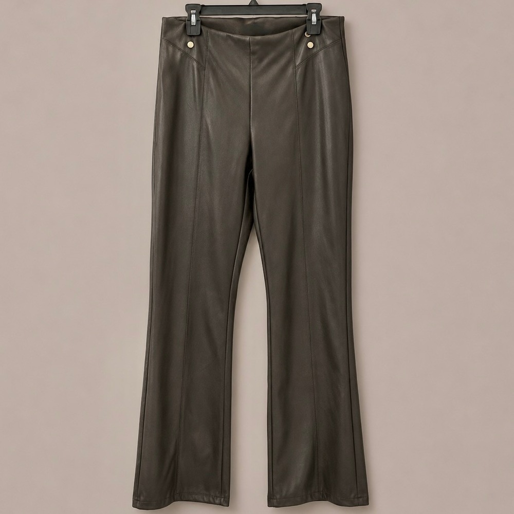 Nanette Lepore Faux Leather Pants Small Brown Pull On Flare Stretch Women's